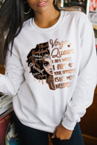 White Vintage Simplicity Print Letter O Neck Tops