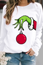 White Casual Party Print Split Joint O Neck Tops