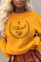 Yellow Fashion Street Print Patchwork O Neck Tops