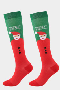 Red Green Fashion Santa Claus Santa Hats Printed Split Joint Sock