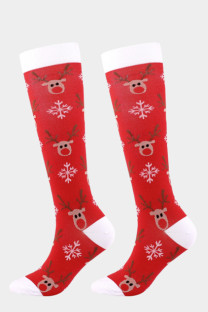 Red Fashion Santa Claus Santa Hats Printed Split Joint Sock