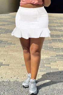 White Fashion Casual Solid Basic High Waist Regular Denim Skirts