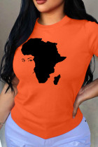 Orange Street Vintage Print Patchwork O Neck T-Shirts