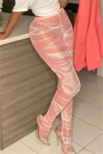 Light Pink Fashion Casual Print Basic Skinny High Waist Pencil Trousers