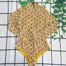 Yellow Fashion Sexy Print Split Joint Zipper Swimwears