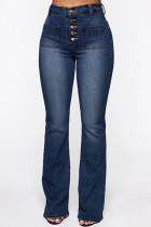 Dark Blue Fashion Casual Solid Split Joint High Waist Regular Denim Jeans