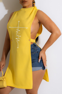 Yellow Sexy Patchwork Hot Drill O Neck Tops