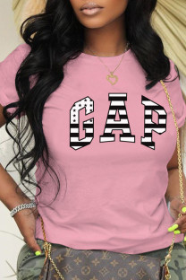 Pink Fashion Casual Print Letter O Neck T-Shirts