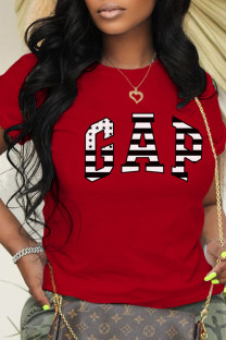 Red Fashion Casual Print Letter O Neck T-Shirts