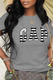 Grey Fashion Casual Print Letter O Neck T-Shirts