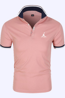 Pink Fashion Sportswear Print Split Joint POLO collar Tops