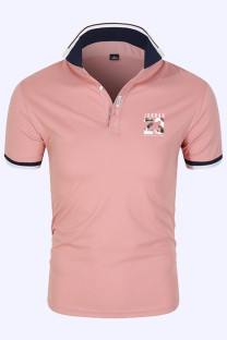Pink Fashion Sportswear Print Letter POLO collar Tops