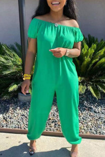 Green Casual Solid Split Joint Off the Shoulder Loose Jumpsuits