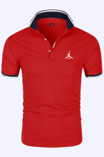 Red Fashion Sportswear Print Split Joint POLO collar Tops