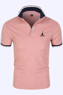 Pink Fashion Sportswear Print Split Joint POLO collar Tops