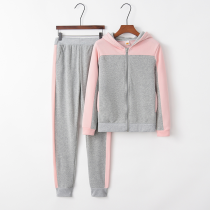 Pink Sportswear Solid Patchwork Hooded Collar Long Sleeve Two Pieces