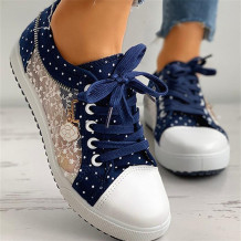 Deep Blue Fashion Casual Bandage Patchwork See-through Round Comfortable Flats Shoes
