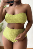 Yellow Fashion Sexy Solid Backless Strapless Plus Size Swimwear (With Paddings)