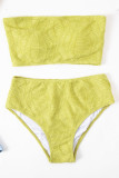 Yellow Fashion Sexy Solid Backless Strapless Plus Size Swimwear (With Paddings)