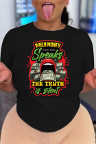 Black Green Fashion Casual Print Basic O Neck T-Shirts