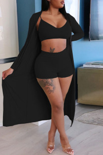 Black Sexy Solid Patchwork Long Sleeve Two Pieces
