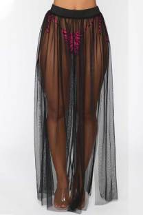Black Sexy Solid Patchwork Slit Swimwears Cover Up