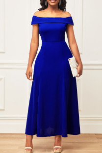 Blue Sexy Solid Patchwork Off the Shoulder Long Dress Dresses