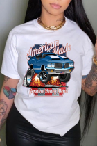 White Fashion Street Print Patchwork O Neck T-Shirts
