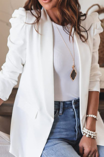 White Fashion Work Solid Solid Color Turndown Collar Outerwear