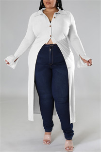 White Casual Solid Patchwork Cardigan Turndown Collar Plus Size Overcoat