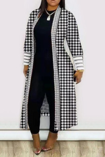 Black Casual Print Patchwork Cardigan Collar Outerwear