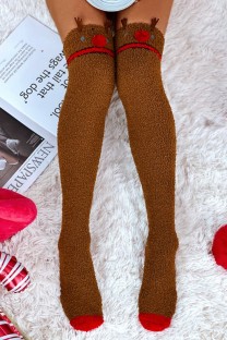 Brown Casual Daily Patchwork Basic Sock