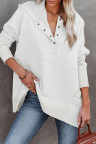 White Fashion Casual Solid Patchwork Hooded Collar Tops