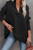 Black Fashion Casual Solid Patchwork Hooded Collar Tops