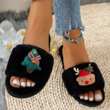 Black Casual Living Patchwork Round Keep Warm Comfortable Shoes