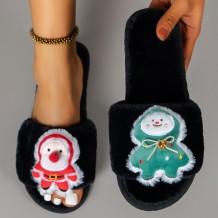 Black Casual Living Patchwork Round Keep Warm Comfortable Shoes