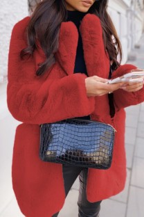Red Casual Solid Patchwork Cardigan Turndown Collar Outerwear