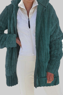 Green Casual Solid Patchwork Cardigan Collar Outerwear