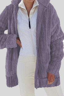 Purple Casual Solid Patchwork Cardigan Collar Outerwear