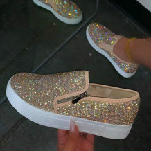 Bare Color Casual Patchwork Rhinestone Round Comfortable Out Door Flats Shoes