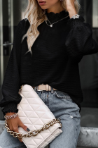 Black Street Solid Flounce Half A Turtleneck Tops
