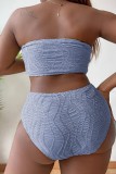 Blue Fashion Sexy Solid Backless Strapless Plus Size Swimwear (With Paddings)