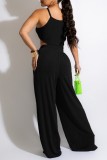 Black Sexy Solid Bandage Backless O Neck Sleeveless Two Pieces