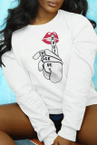Yellow Casual Street Lips Printed Patchwork O Neck Tops
