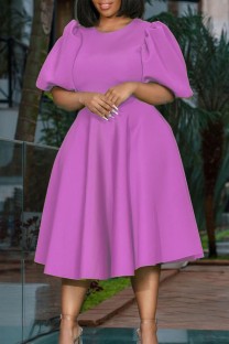 Purple Casual Solid Basic O Neck A Line Dresses