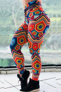 Red Blue Sportswear Print Patchwork Skinny High Waist Pencil Full Print Bottoms