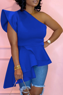 Blue Street Solid Flounce One Shoulder T-Shirts