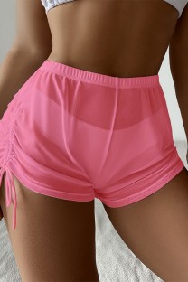 Pink Sexy Solid Draw String Frenulum See-through Swimming Pants