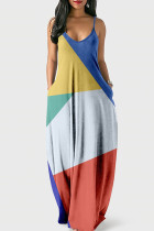 Multicolor Street Print Patchwork Spaghetti Strap Lantern Dress Dresses