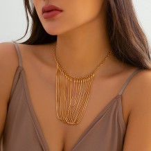 Gold Casual Geometric Tassel Chains Necklaces